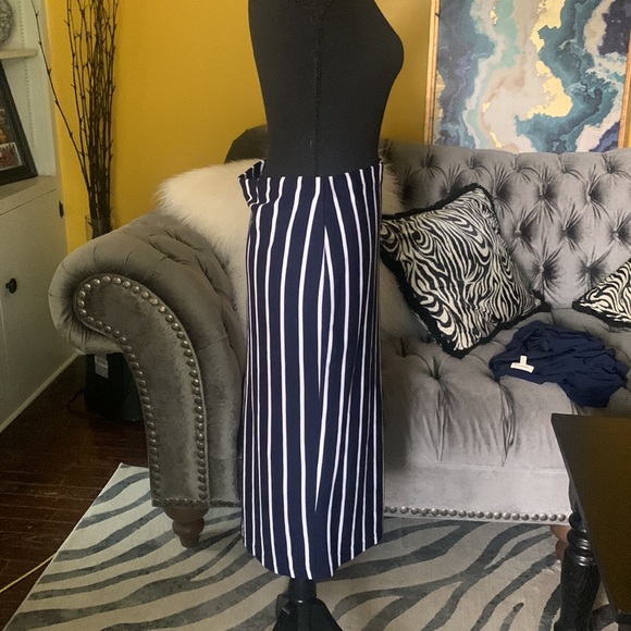 Sanctuary navy blue and white stripped midi pencil skirt - Picture 4 of 7